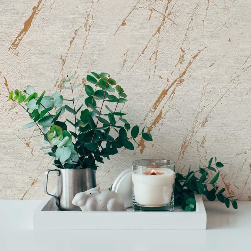 Modern marmor non-woven tapet beige guld - tapet med metallisk effekt