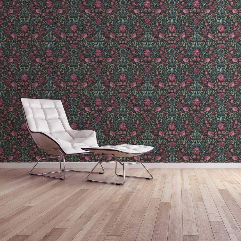 Blommor svart rosa - non-woven tapet lantgård A.S. Création - matt ljusstrukturerad