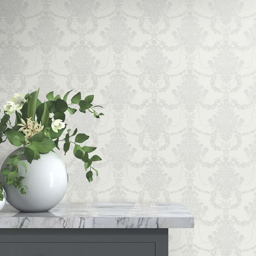 Dekorativ tapet, non-woven tapet Erismann Versailles vit, grå, silver