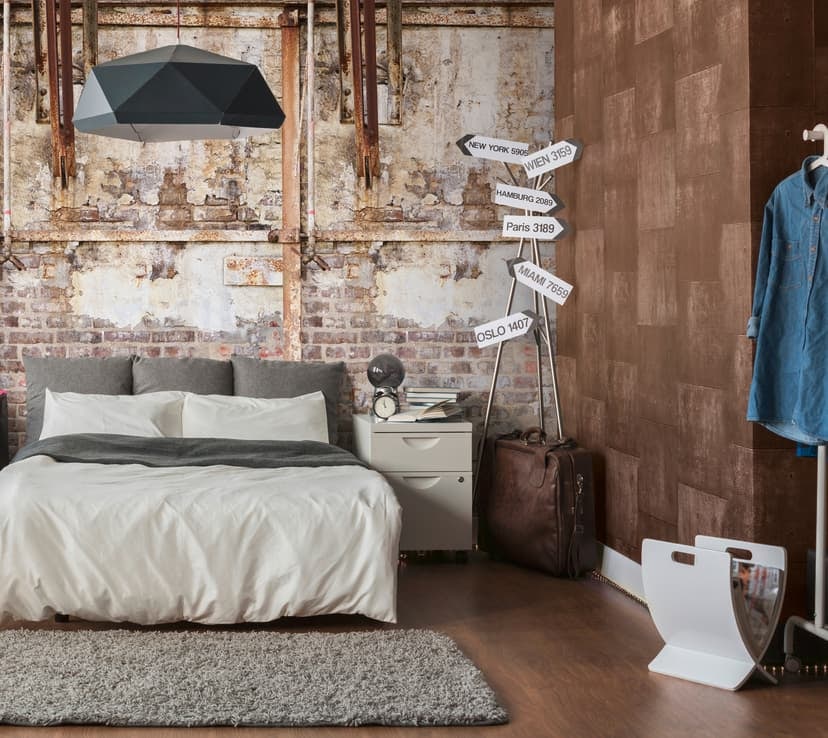 Fabriksgolv tapet kräm brun - non-woven fototapet arkitektur Livingwalls - matt och slät