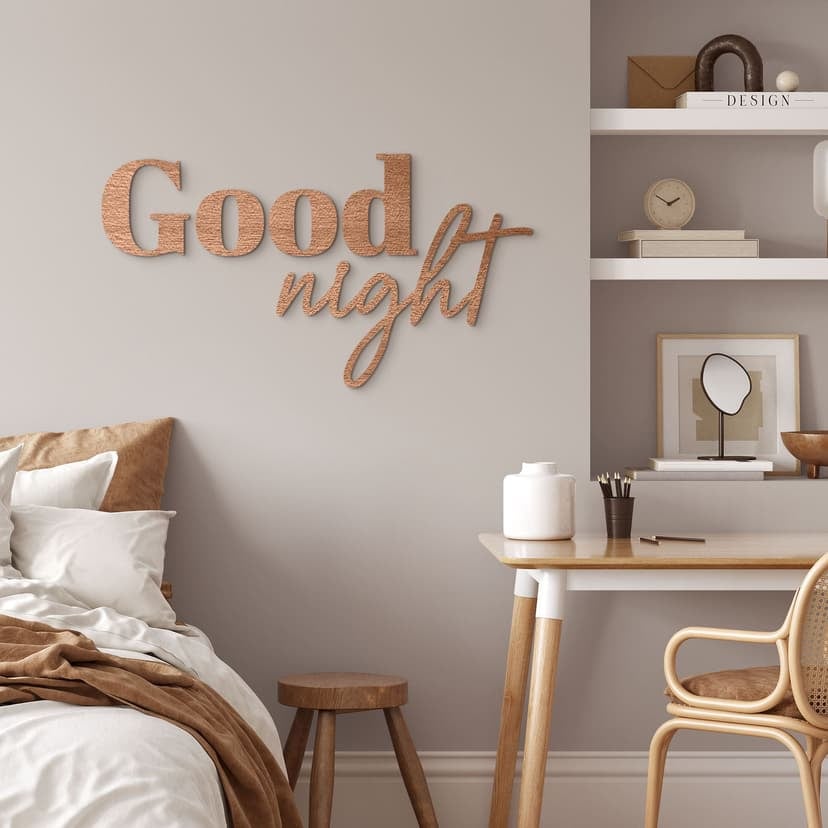 3D-bokstäver i trä för sovrummet - God natt - Mahogny