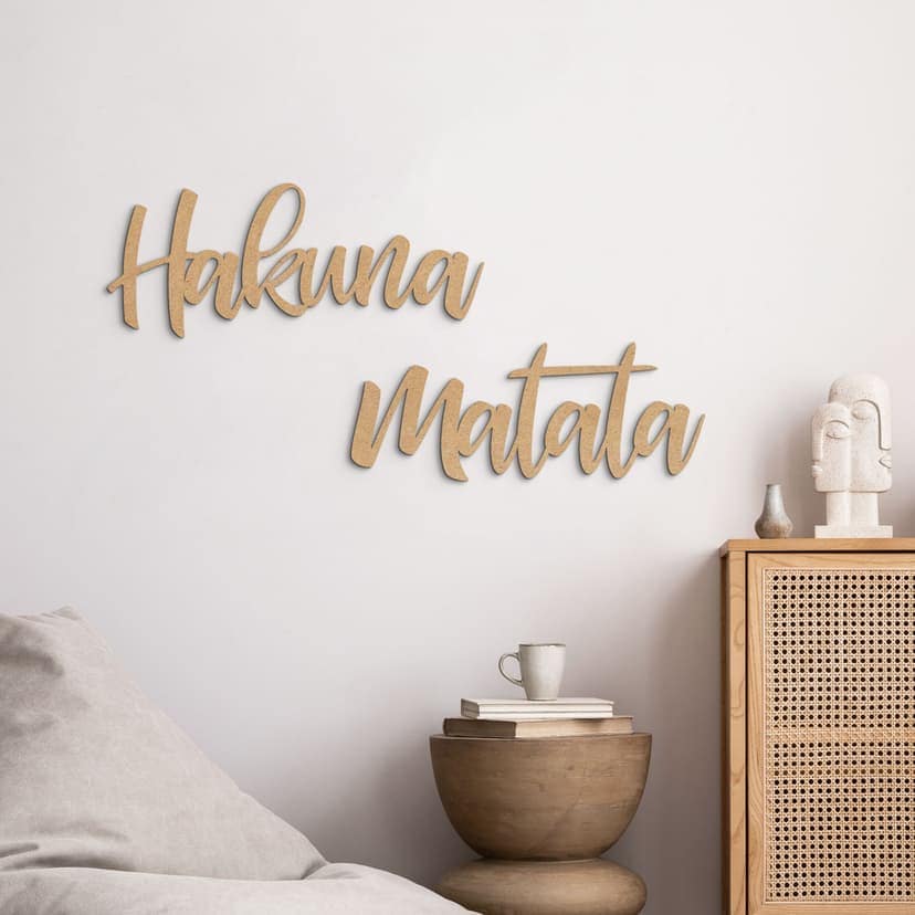 Väggdekorationer i trä bokstäver Hakuna Matata - MDF natur (2 delar)