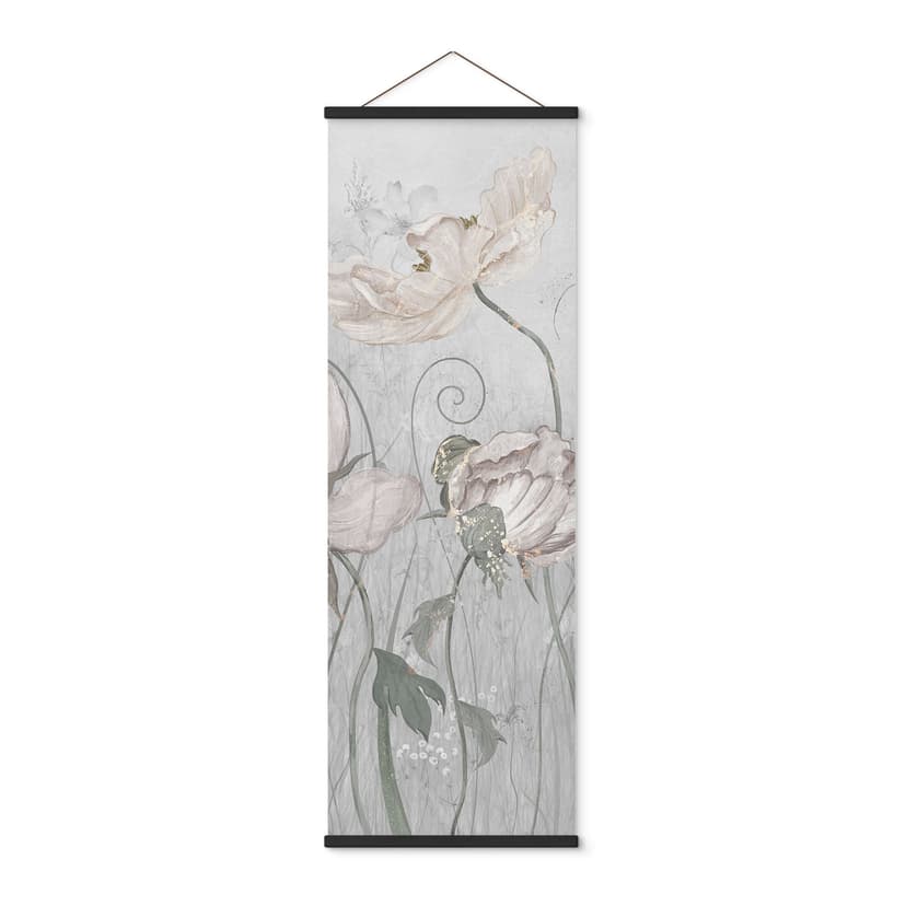 Textil poster blommor i vintage stil i grått - Ms Tiff - Panorama