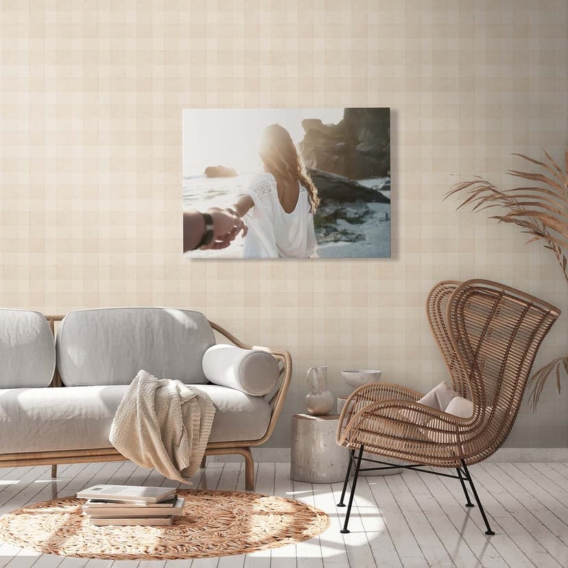 Rutig PVC-fri - non-woven tapet för lantgård av A.S. Création Beige Natur 386643