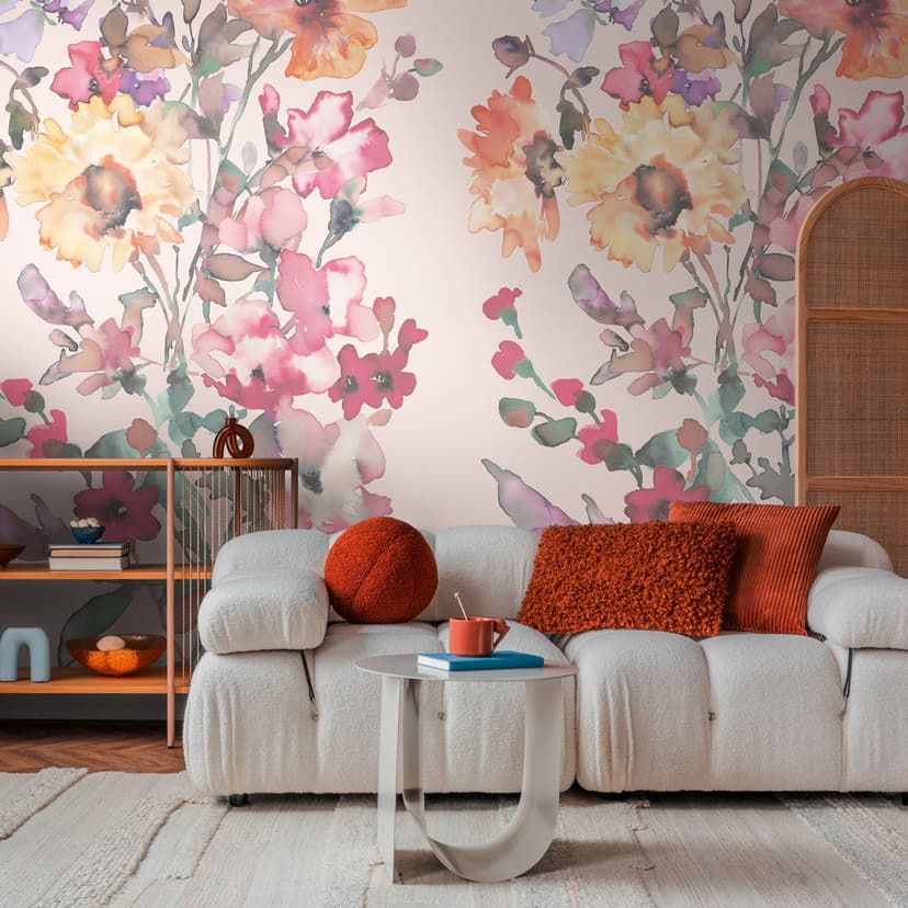 COSMOPOLITAN Fototapet blommor akvarell rosa färgstark - modern Icke-vävd tapet blommig