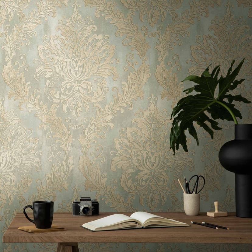 Barock tapet grön guld - Icke-vävd tapet med prov - elegant mönster tapet