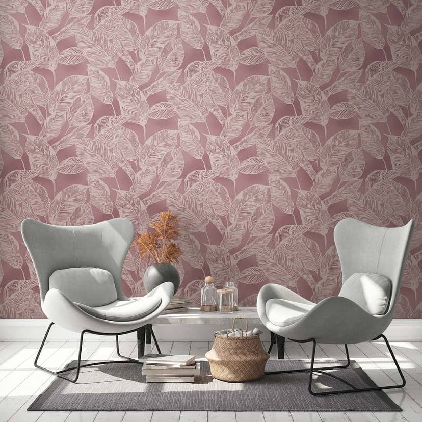 Blommig tapet - non-woven tapet löv hållbar av A.S. Création lila beige natur 386634