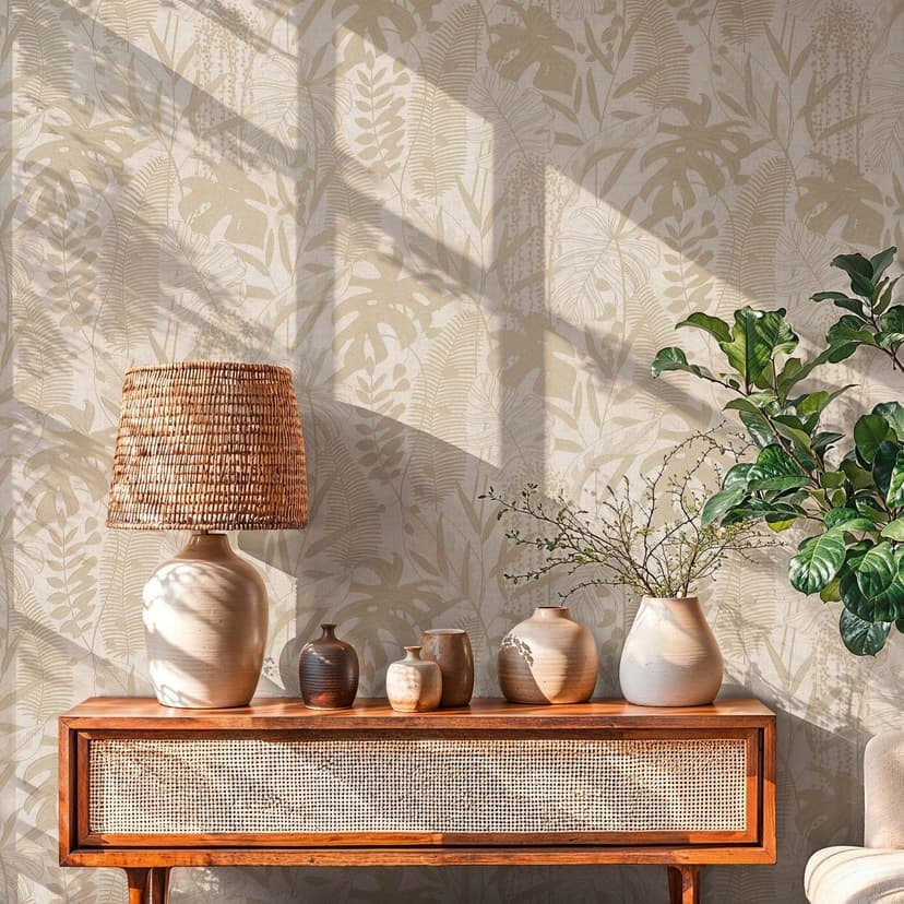 Icke-vävd tapet palmblad beige kräm metallisk tapet tapet natur hall