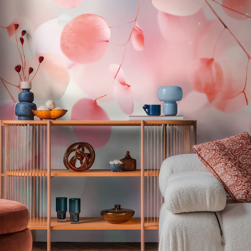 COSMOPOLITAN Färgglada löv rosa blå - modern akvarell Icke-vävd tapet