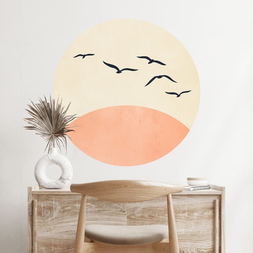 Flock av fåglar i solnedgången Wallsticker - Cubistika - Round