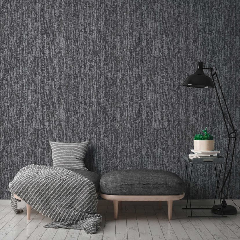 Non-woven tapet i textil look silver black - textiltapet med design