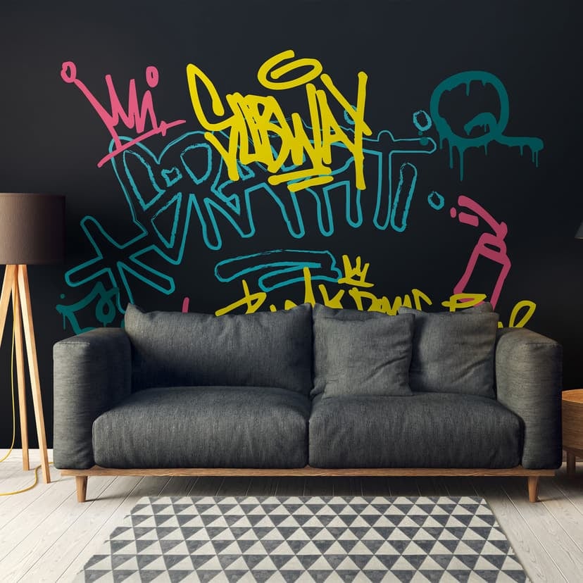 Fototapet Graffiti Subway Black Coloured 3,75 x 2,50 m - gatukonst Icke-vävd tapet urban