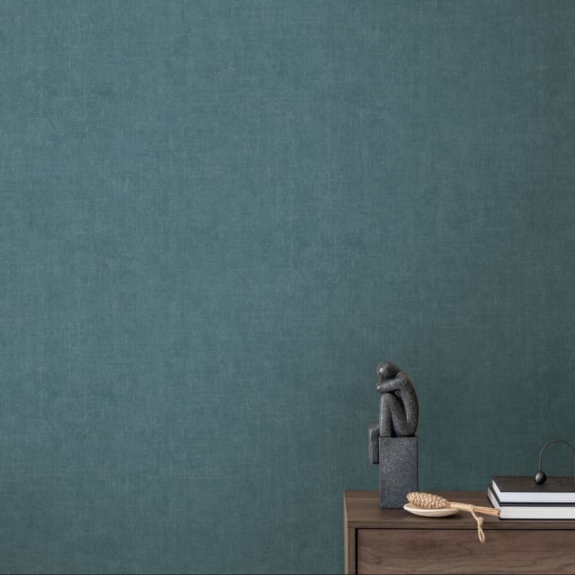 Texturerad tapet textil look petrolblå - modern Icke-vävd tapet diskret