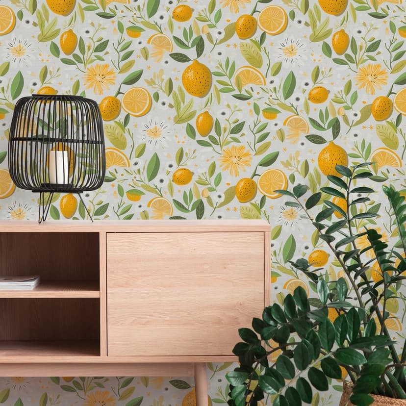 Frukt tapet citroner orange grön - Icke-vävd tapet modern färgstark - kök & matsal