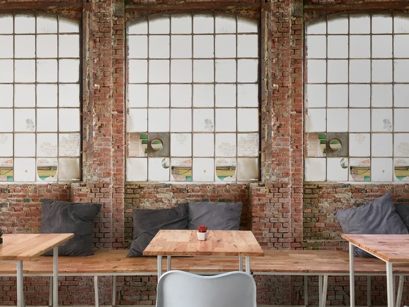 Fototapet i sten brun grädde - non-woven tapet Industrial Livingwalls - matt och slät