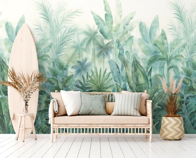 Djungeltapet grönblå - non-woven tapet botanisk Livingwalls - matt och slät