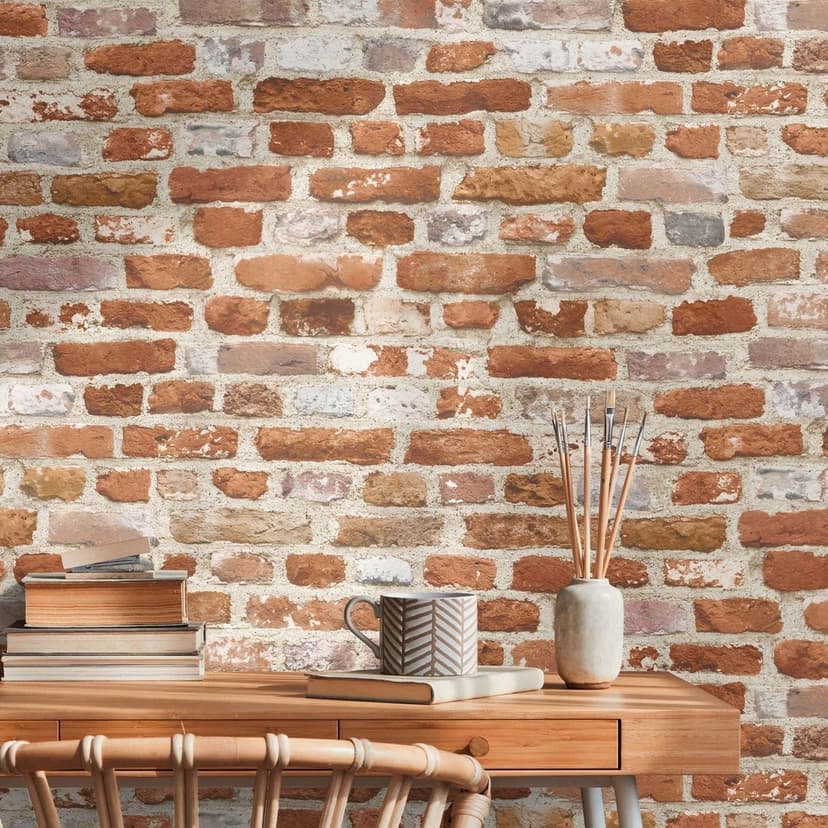 Sten tapet tapet sten utseende 3D non-woven tapet tegelröd beige för vardagsrummet