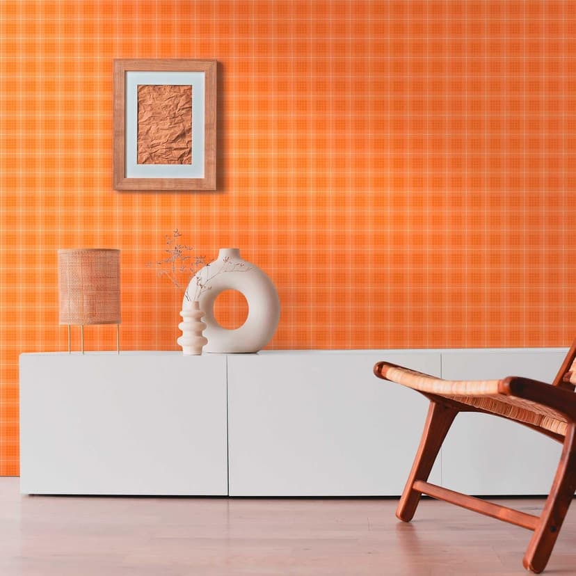 Vintage rutig tapet orange vit - retro rutig mönster tapet - non-woven tapet modern