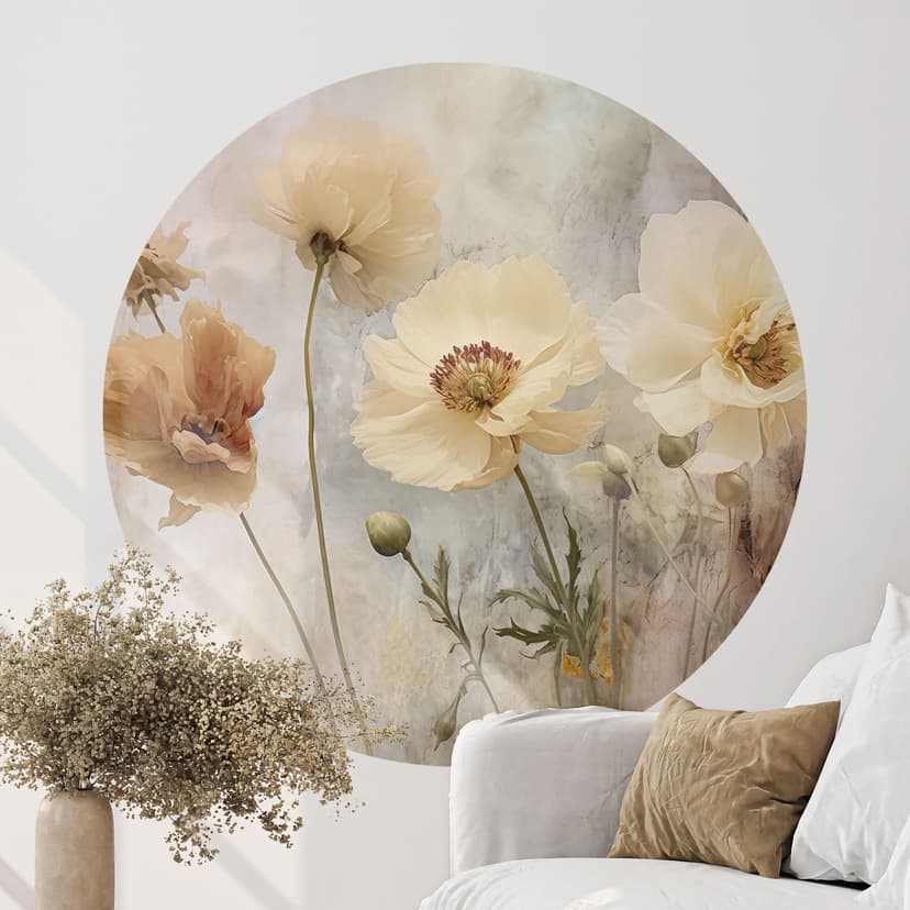 Wallsticker Blomsterprakt i varma pastellfärger | Vintageblommor - Paksoylu - Rund