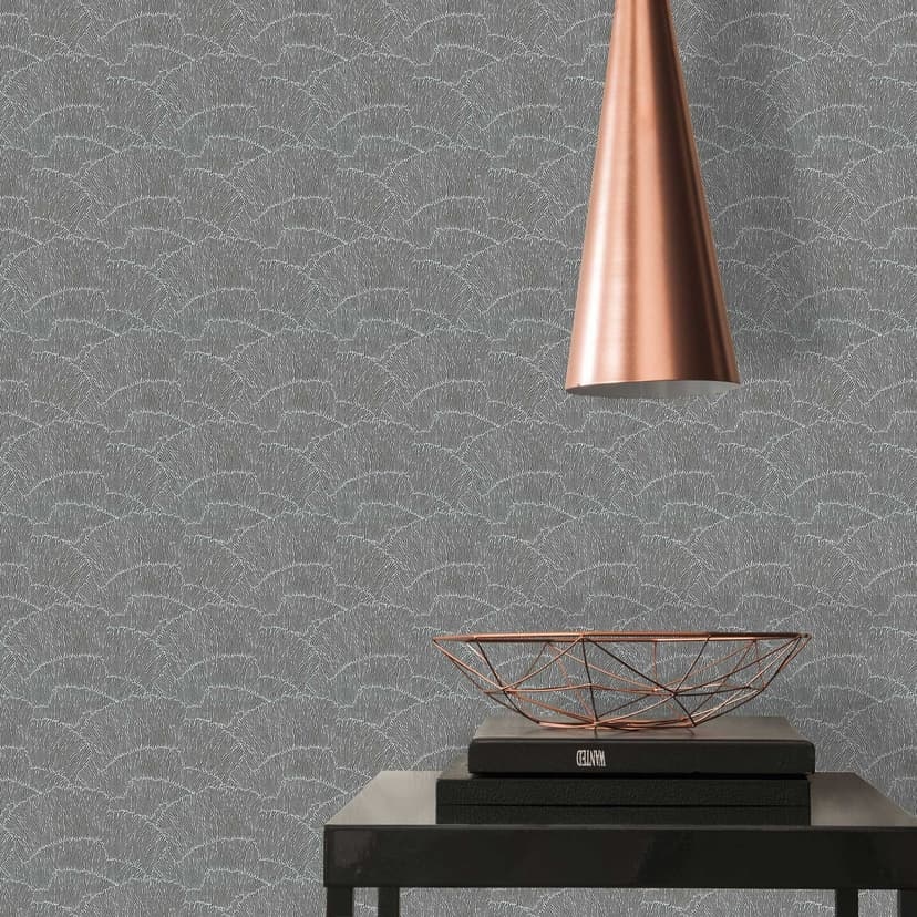 Tapet med grafiskt vågmönster svart silver - non-woven tapet metallic effekt