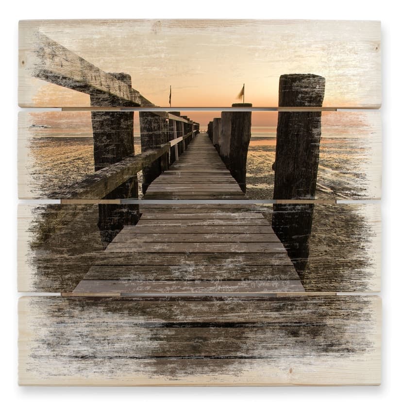 Trätavla brygga i Vadehavet - 40x41,5 cm