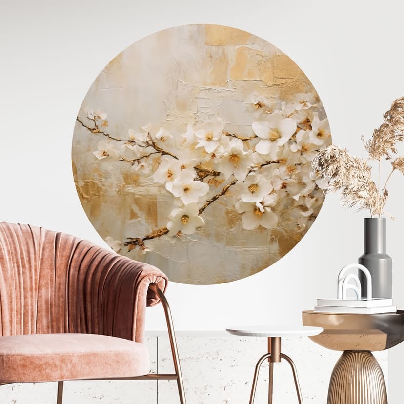 Wallsticker blomma gren på vintage guld - Paksoylu - Rund