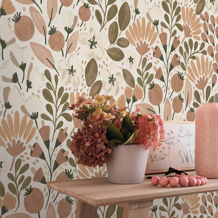 Icke-vävd tapet, tapet med blommotiv La Terrasse brun