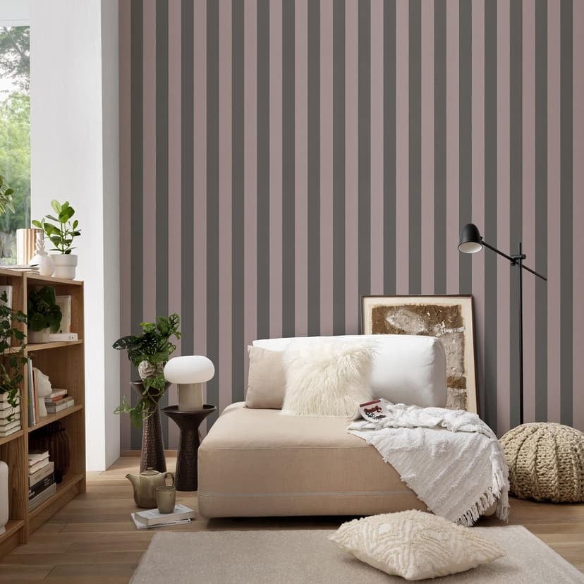PVC-fri non-woven tapet med ränder och metallic-effekt i grått, brons