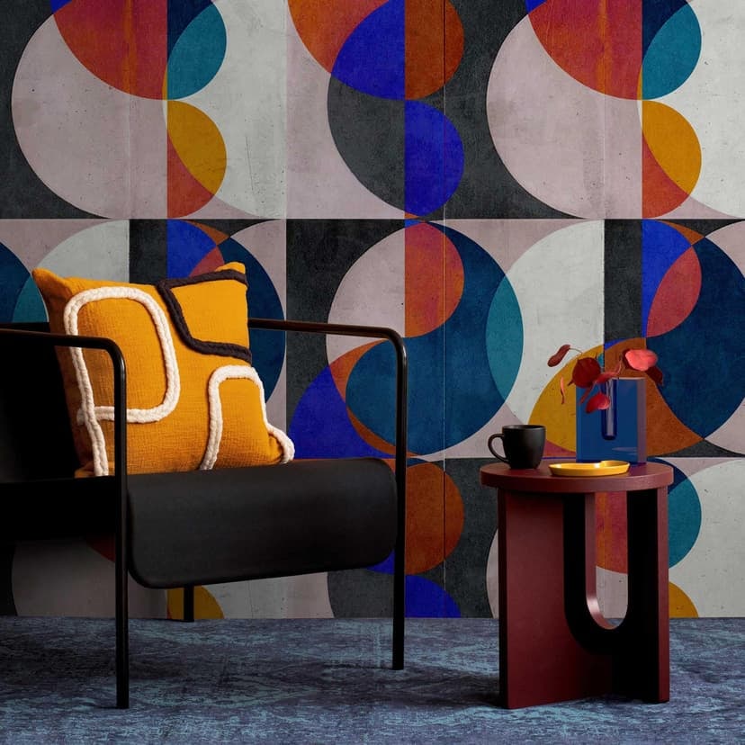 Retrogeometrisk tapet i blått och orange - snygg non-woven fototapet