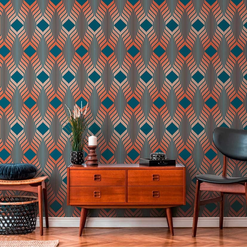 Retro tapet rödblå - vintage non-woven tapet abstrakt - mönster tapet texturerad skal och stick tapet