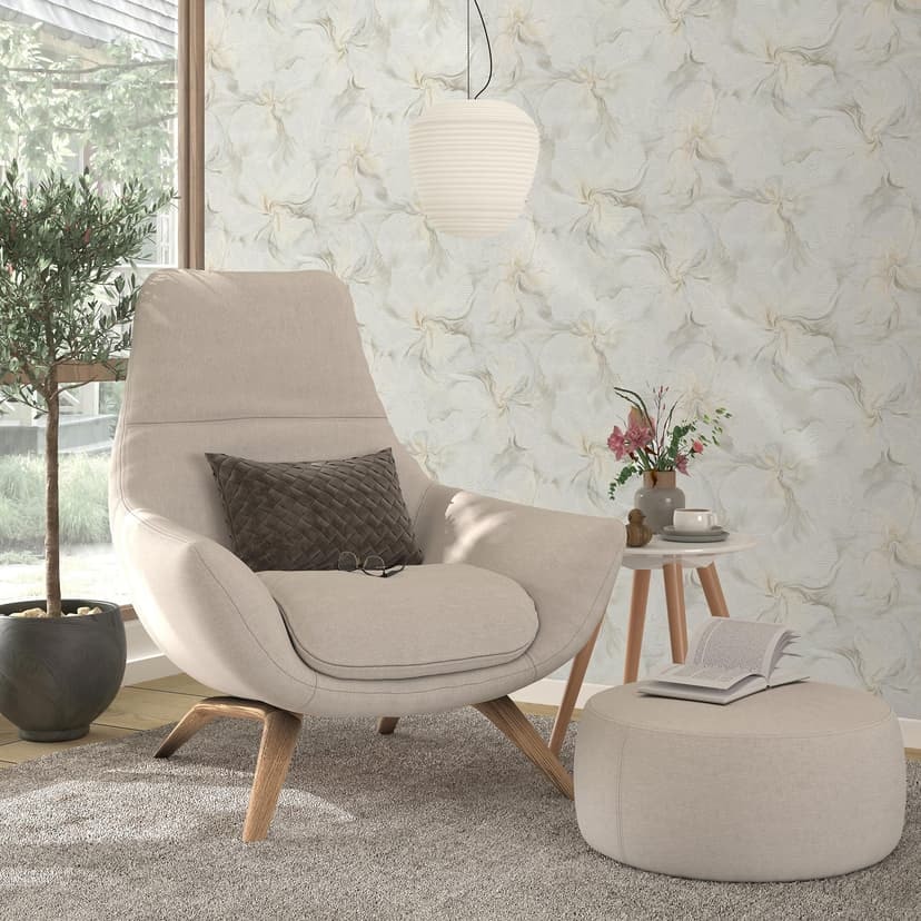 Icke-vävd tapet, tapet med blommotiv Aurora cream