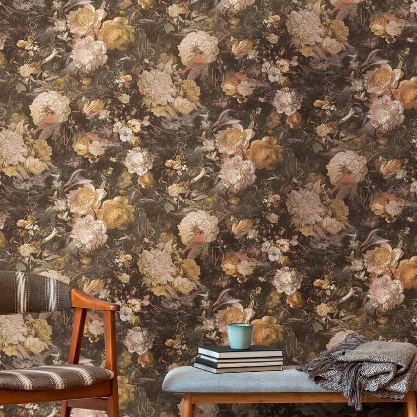 Vintage blommig gul non-woven tapet blommig tapet för sovrum