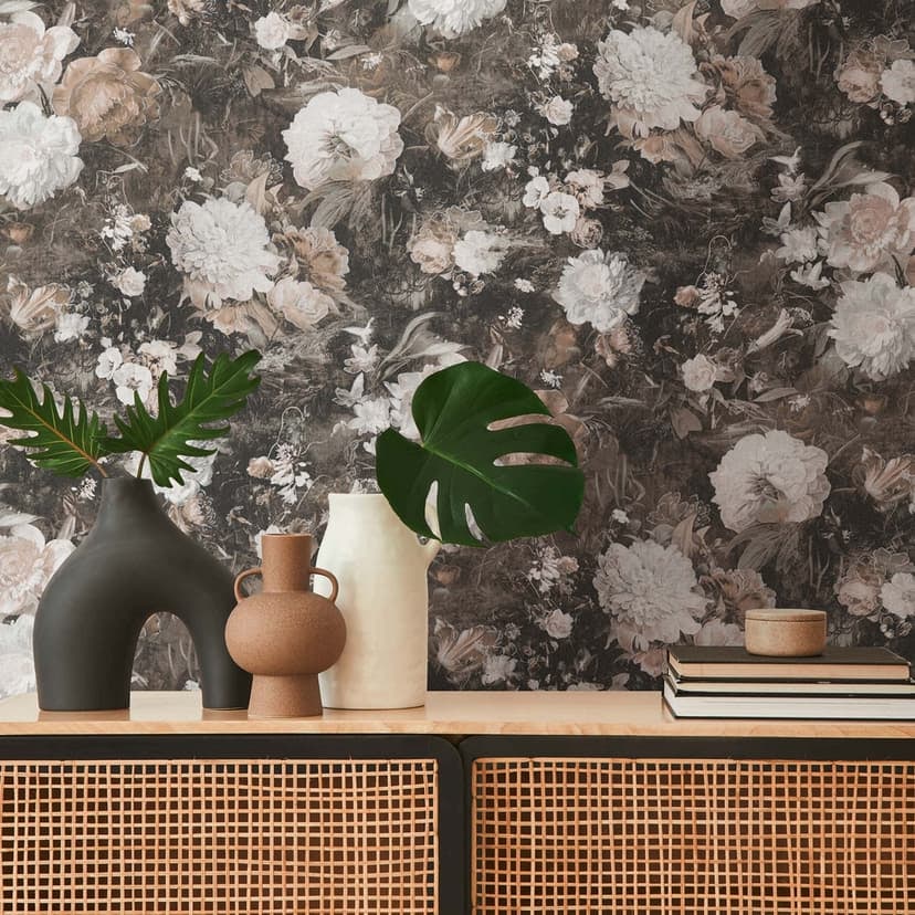 Blommig tapet brun vit vintage tapet blommig non-woven tapet blommor för vardagsrummet