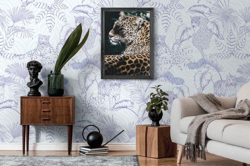 Fototapet djungel lila vit - non-woven tapet botanisk Livingwalls - matt och slät