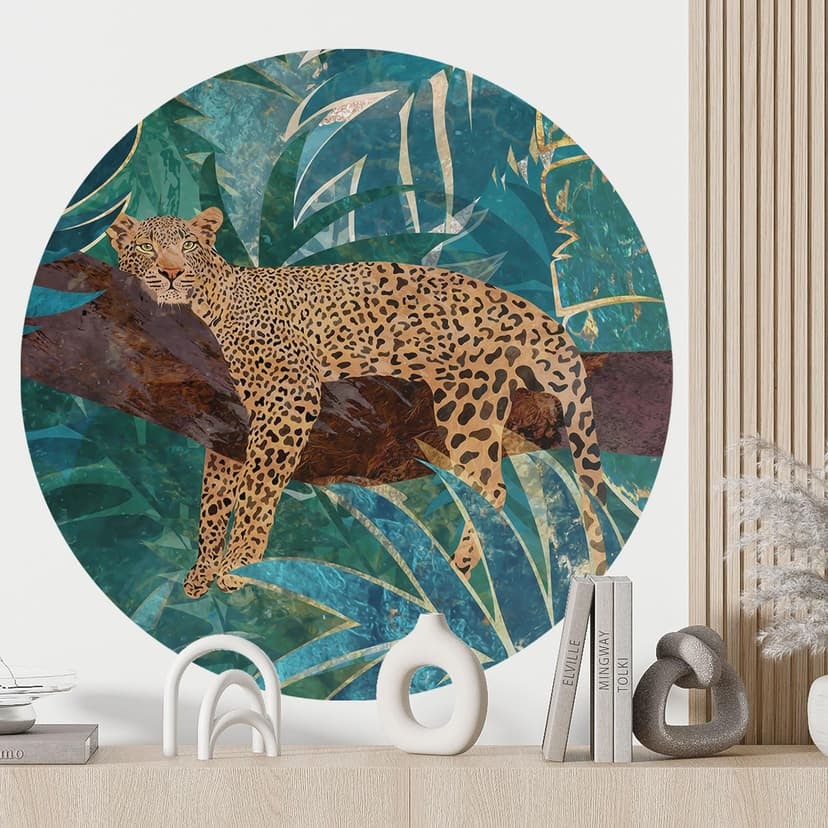 Leopard i smaragdgrön djungel Wallsticker - Manovski - Rund