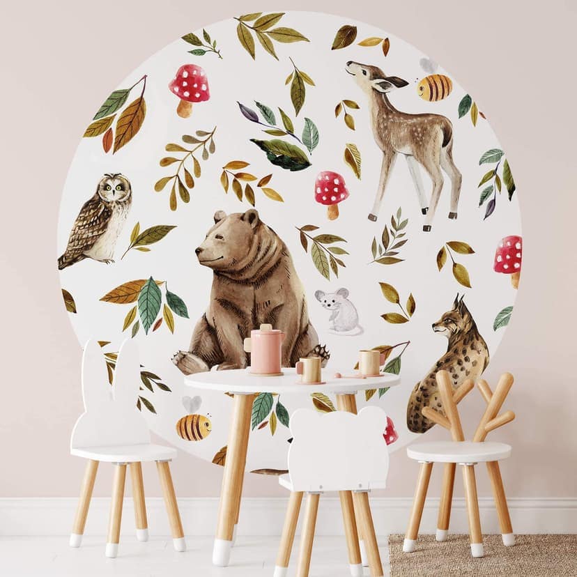 Fototapet UN Designs - Färgglatt i skogen - Rund - non-woven tapet/självhäftande non-woven tapet