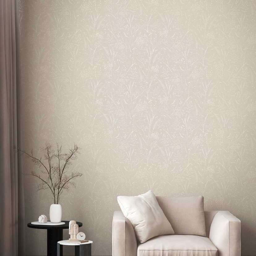 Beige präglad blommig Icke-vävd tapet - texturerad tapet med blommönster