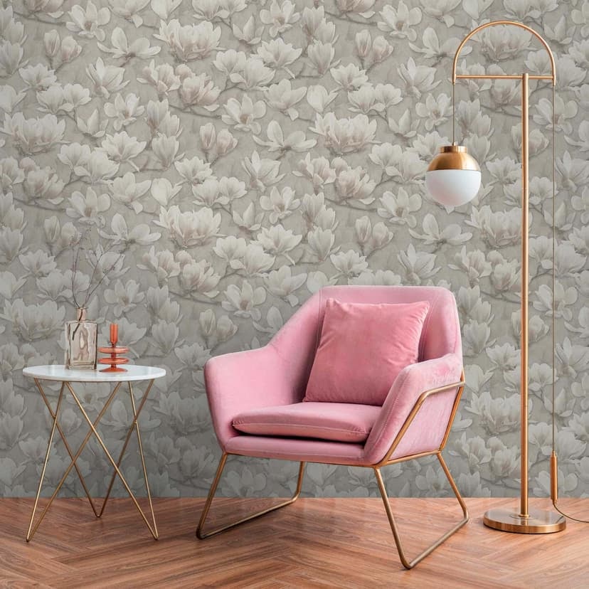 Magnolia tapet beige kräm - Icke-vävd tapet med blommönster - blommig tapet