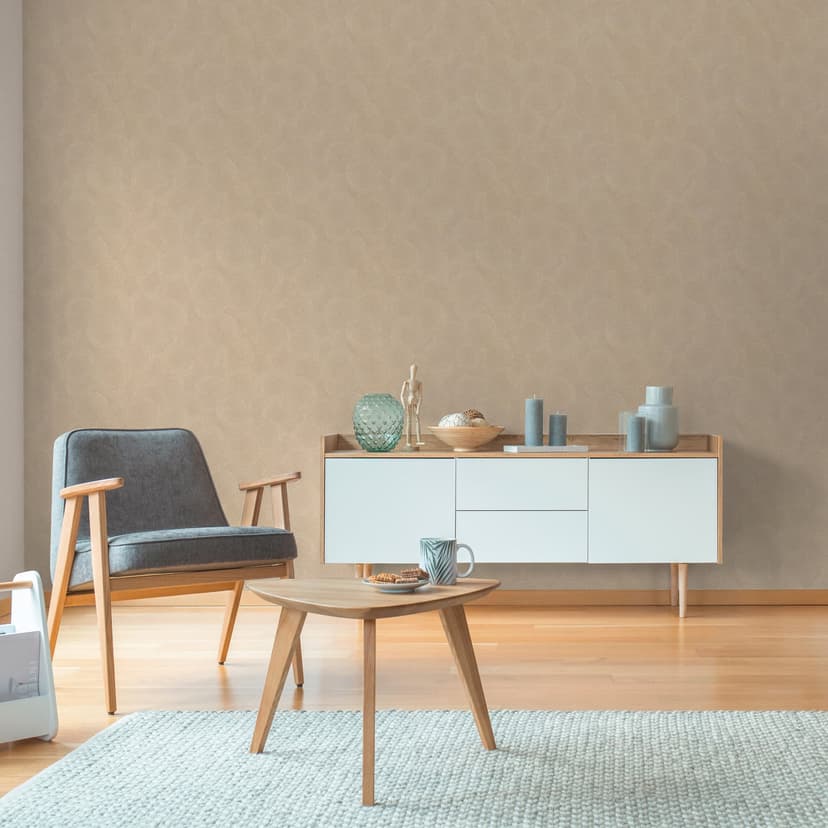 3D tapet cirkelmönster beige orange - Icke-vävd tapet texturerad varm modern