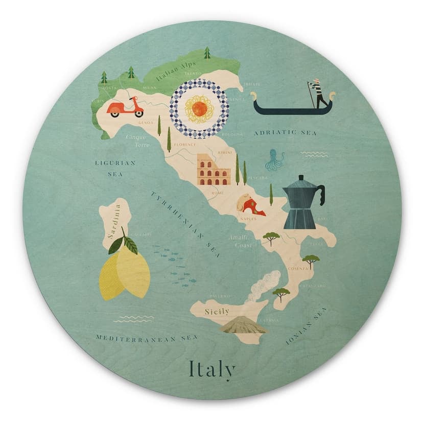 Trätavla i trä över Italien - Rivers - Rund