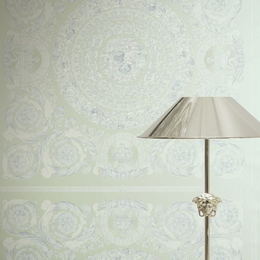 Versace Icke-vävd tapet Heritage Baroque Medallion Floral Green White Blue lyxig
