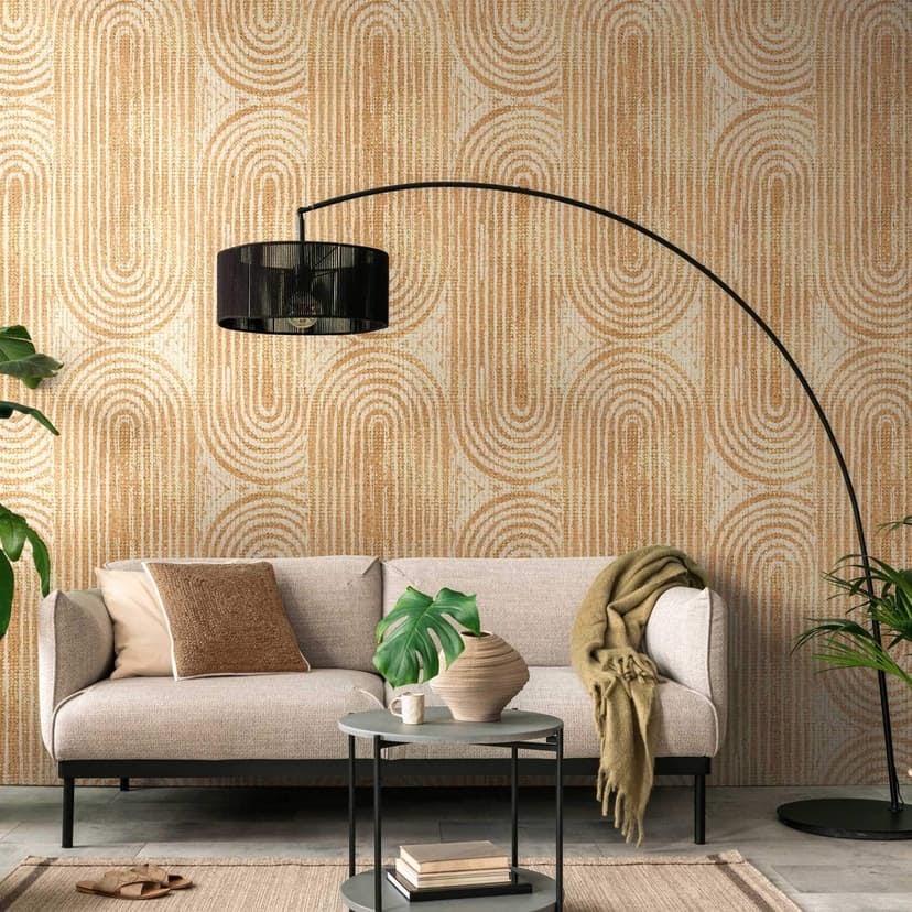 Retro tapet i brunt och beige - Geometrisk non-woven tapet för vardagsrum & hall