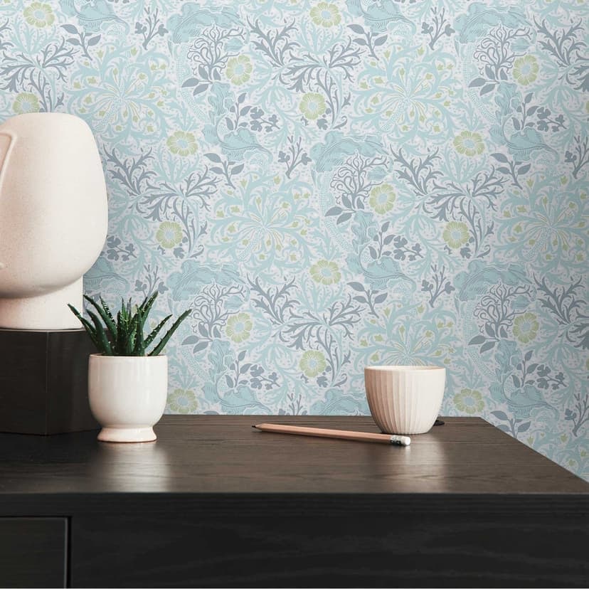 Tapet med blomrankor och blommor blåvit - non-woven blommig tapet