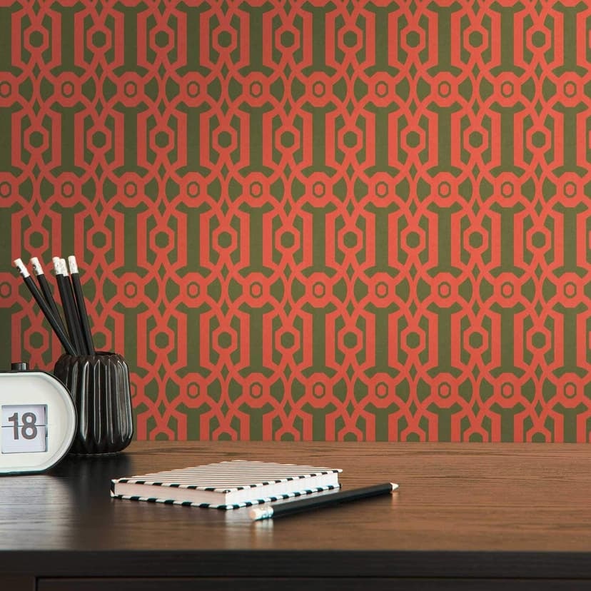 Retro tapet i grafisk stil grön orange - vintage non-woven tapet geometrisk