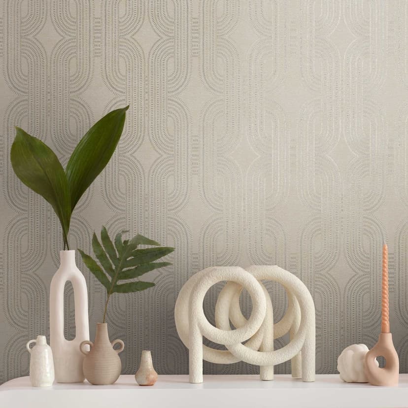Geometrisk tapet beige silver - Icke-vävd tapet med modernt linjemönster - strukturerad tapet