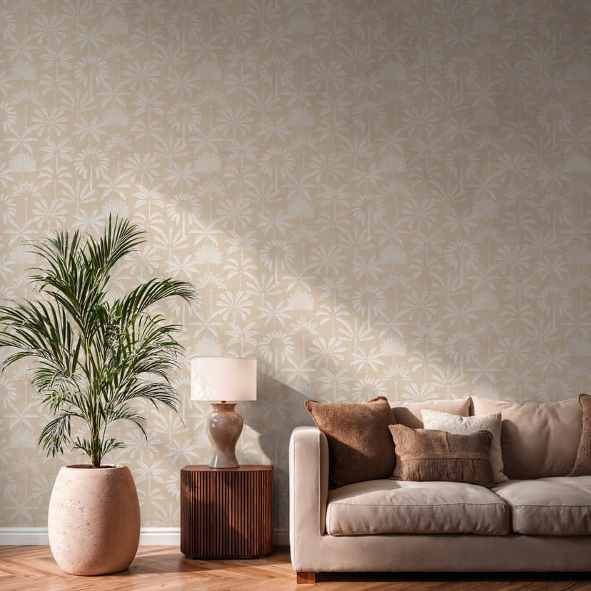 Icke-vävd tapet palmer beige grädde vit metallisk tapet tapet löv natur