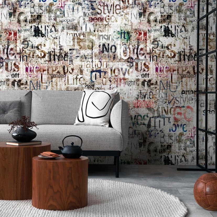 Fototapet med typografi i vintageutseende - non-woven tapet ordkonst - modern vardagsrumstapet