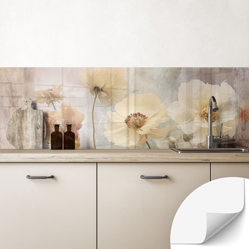 Självhäftande Stänkpanel med blommig prakt i varma pastellfärger - Paksoylu