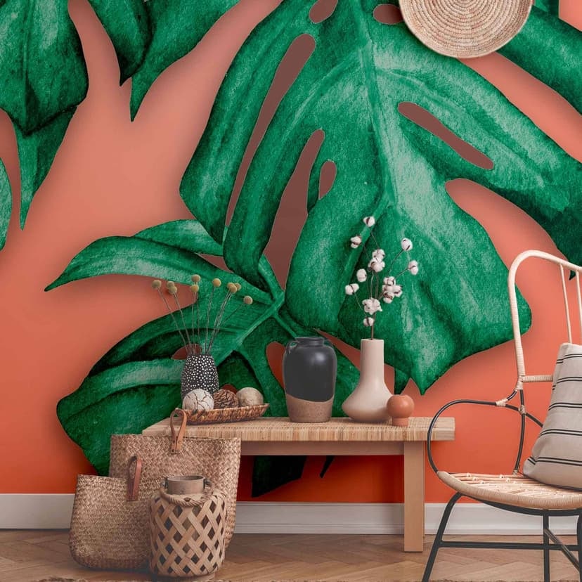 Nature PalmOrange i orangegrönt - Fototapet i non-woven Designwalls 2 - 2,55 x 3,5 m