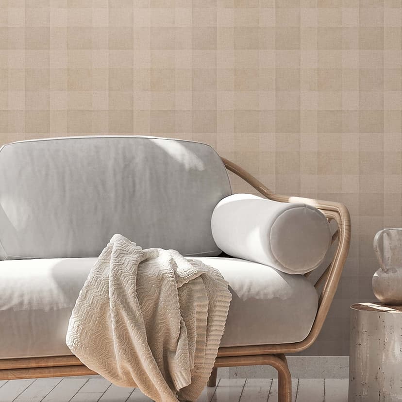 Rutig non-woven tapet - lantlig tapet brun beige PVC-fri A.S. Création 386641
